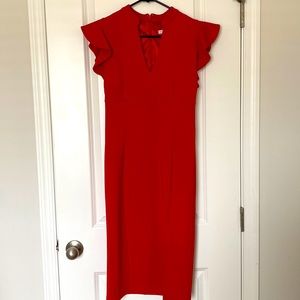 Red New York and Company cocktail dress with slit, XS